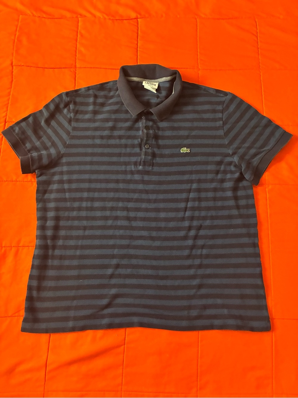 Lacoste Polo Shirt Mens Blue 7/large  Regular Fit Striped Pique